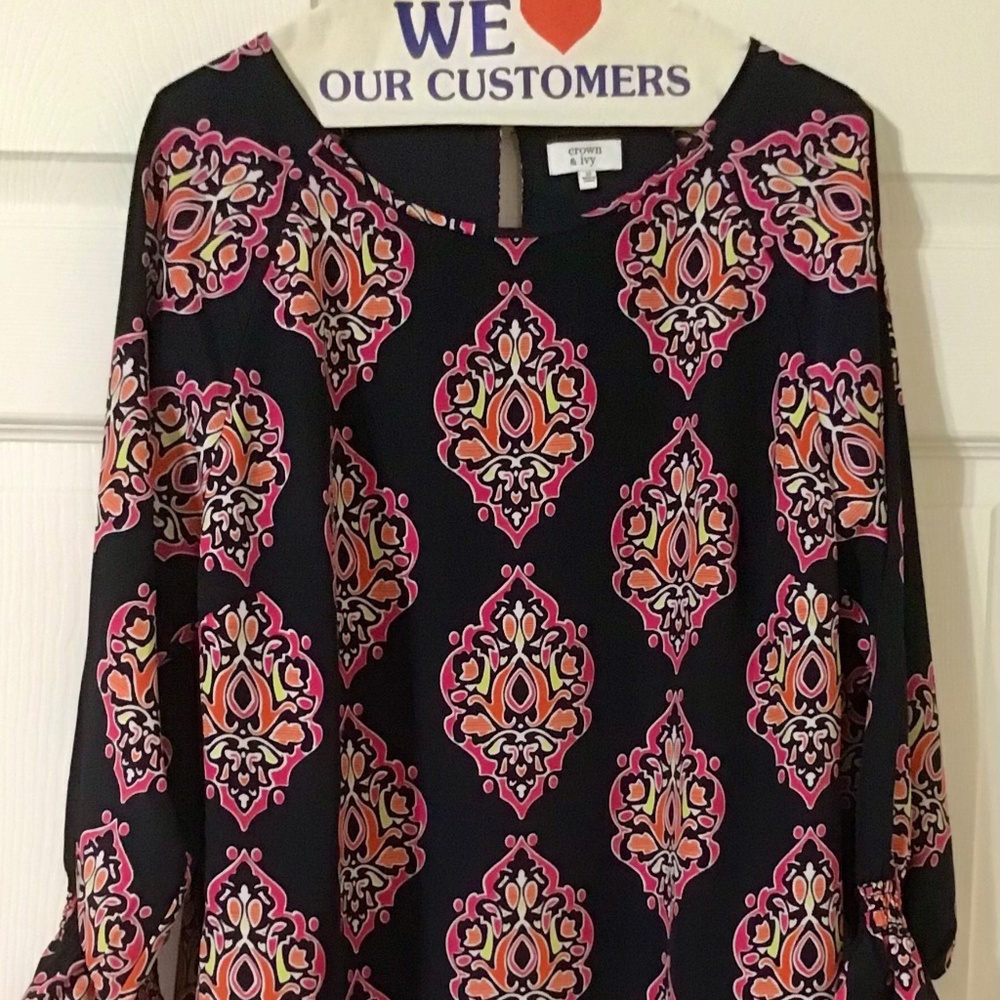 Crown and Ivy Womens Navy Indian Print Lined Dress - Size 10 EXCELLENT